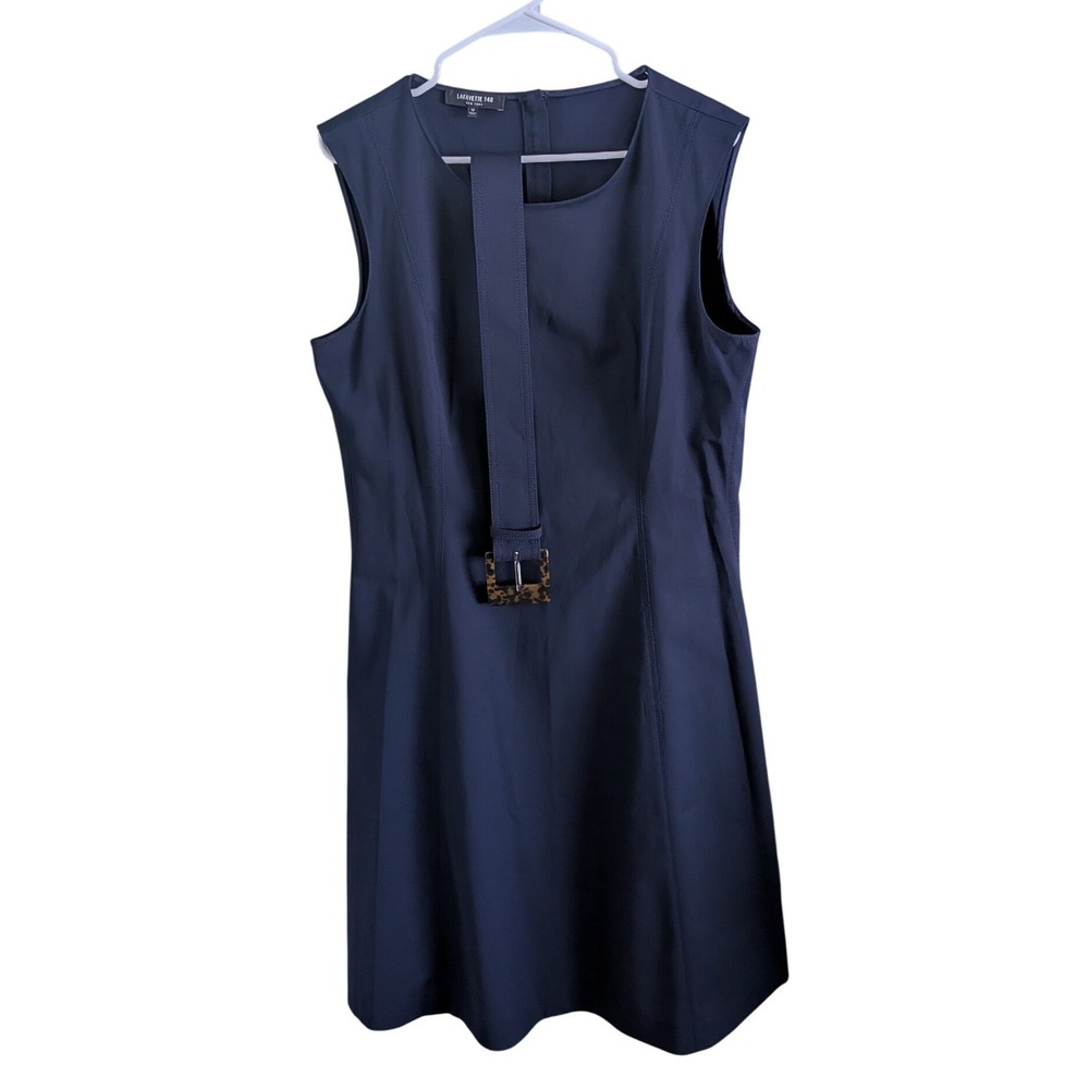 Lafayette 148 Leslie Belted Sleeveless Midi Dress Navy‎ Blue Size 12